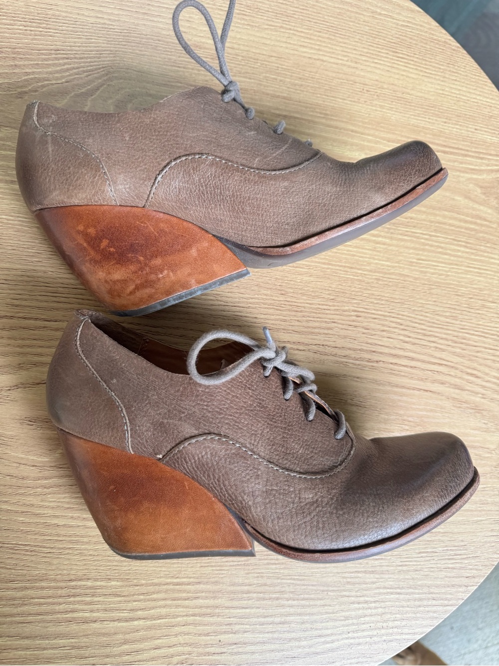 Kork-Ease Brown Leather Lace-Up Ankle Booties Boho Neutral Minimalist